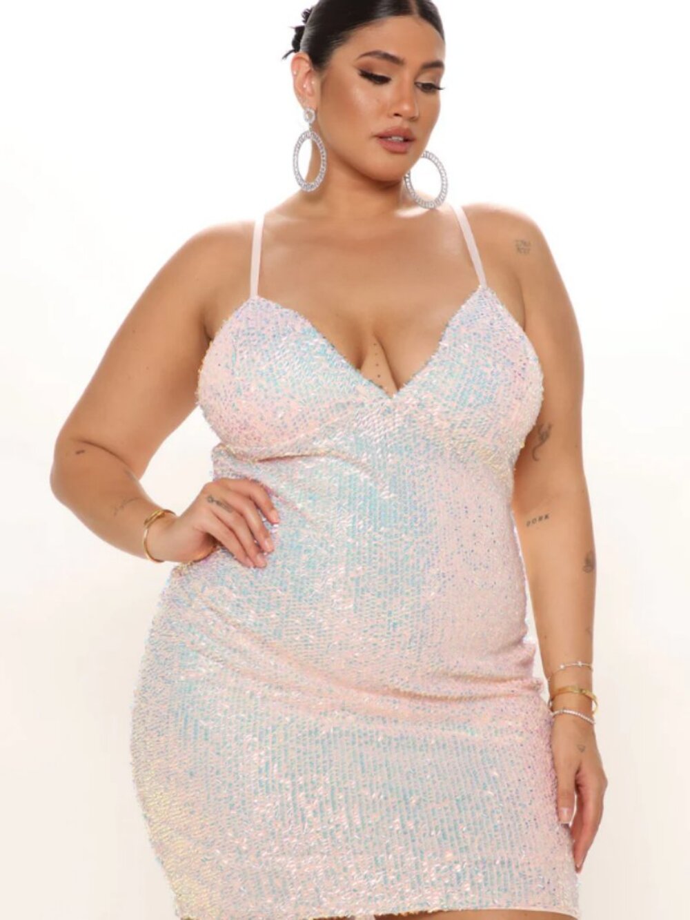 Fashion Nova Keep Your Shine Sequin Mini Dress - White Lining Blush Pink Sequins